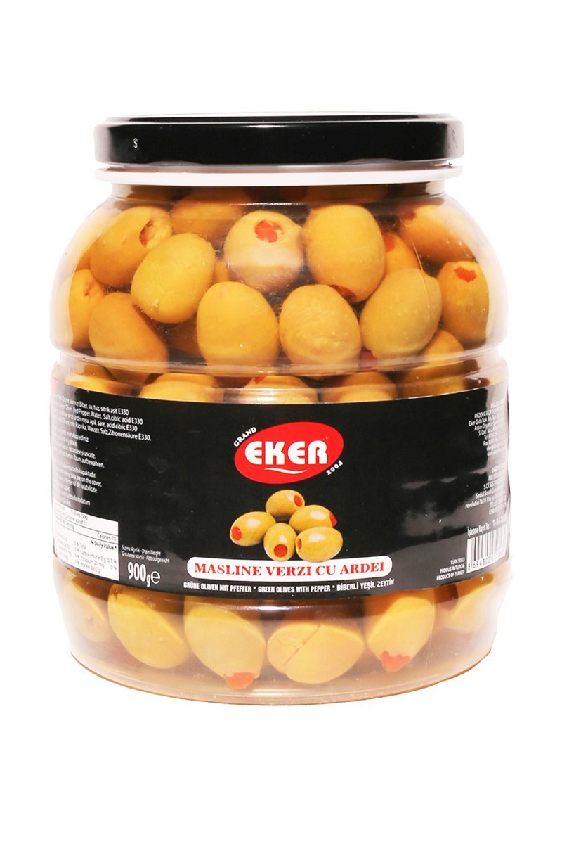 900 G GLASS JAR STUFFED GREEN OLIVE