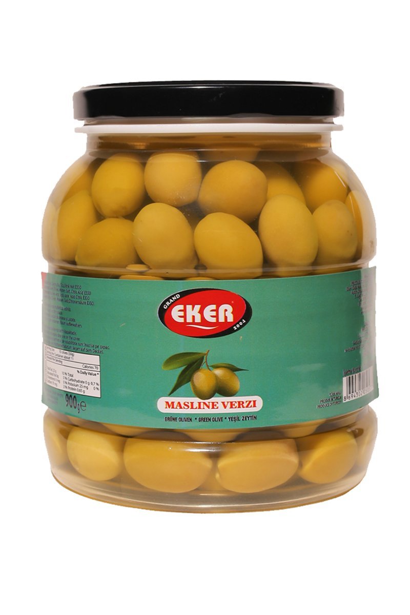 900 G. GLASS JAR GREEN OLIVE