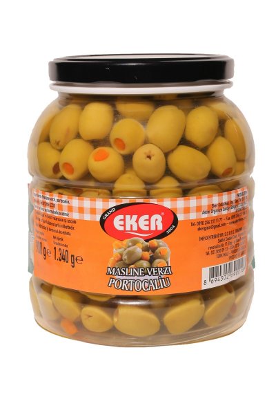 900 GLASS JAR ORANGE STUFFED GREEN OLIVES